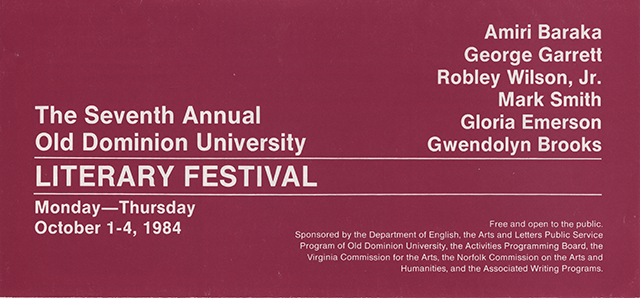 7th Annual Literary Festival at ODU: October 1-4, 1984