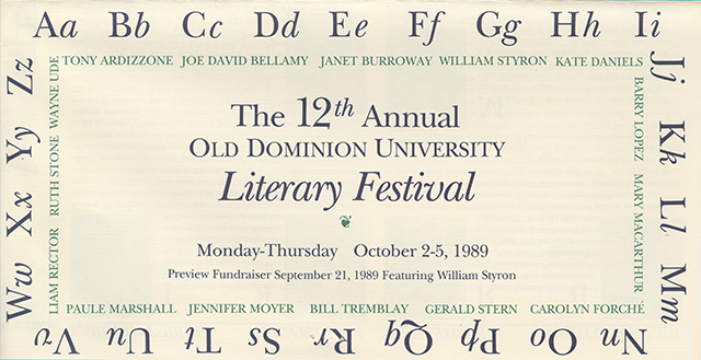 12th Annual Literary Festival at ODU: October 2-5, 1989