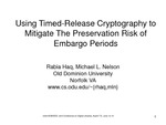 Using Timed-Release Cryptography to Mitigate the Preservation Risk of Embargo Periods